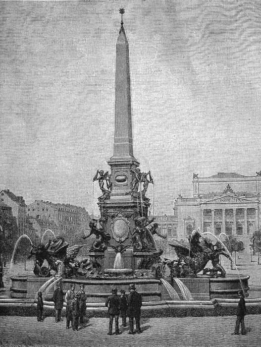Framed Print : The Mende Fountain and Augustus Square in Leipzig in 1870