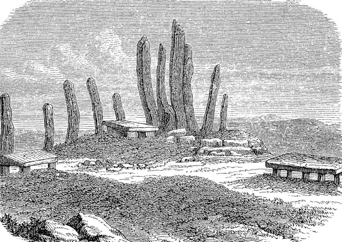 Framed Print : Menhir and stone table in Khasia in 1880