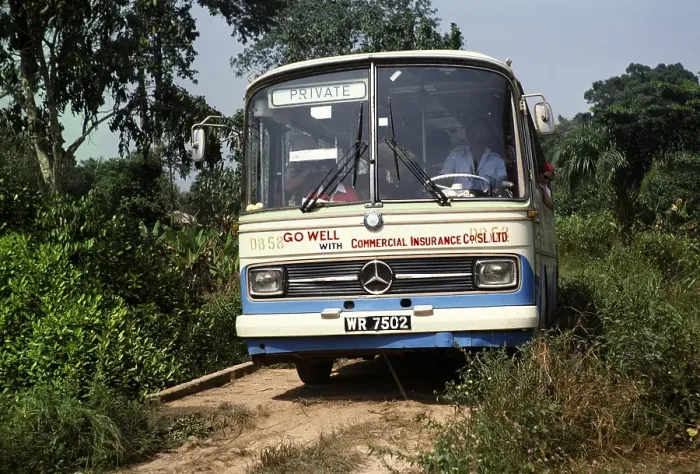 Framed Print : Mercedes Benz coach on a dirt road to Vaama, Sierra Leone, West Africa 1978, Africa Framed Print : Mercedes Benz coach on a dirt road to Vaama, Sierra Leone, West Africa 1978, Africa