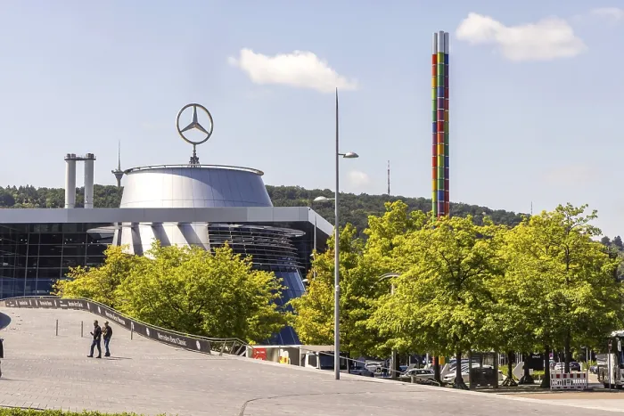 Framed Print : Mercedes branch in Stuttgart with Mercedes star