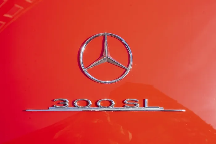 Framed Print : Mercedes star on a Mercedes 300SL classic car at a classic car meeting