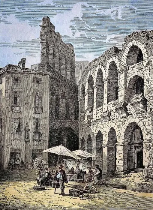 Framed Print : Merchant in the Arena in the centre of Verona Framed Print : Merchant in the Arena in the centre of Verona