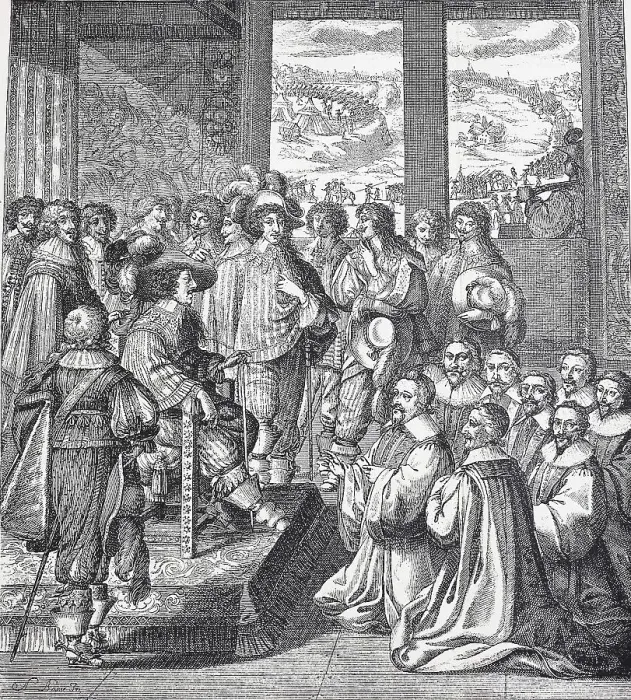 Framed Print : The Merchants of Paris in front of King Louis XIII in 1628