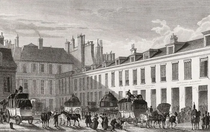 Framed Print : Messagerie Royale, Paris, antique steel engraved print Framed Print : Messagerie Royale, Paris, antique steel engraved print