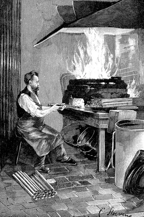 Framed Print : Metalworking, Man working at the brazing furnace Framed Print : Metalworking, Man working at the brazing furnace