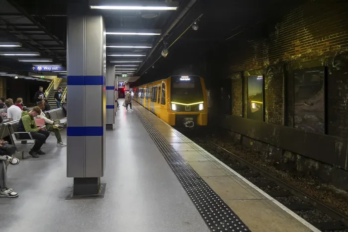 Framed Print : Metro train arriving at platform Sunderland