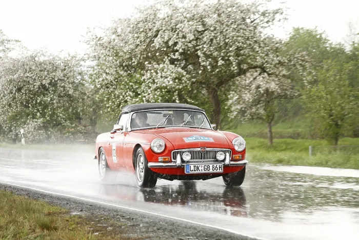 Framed Print : MG B in the rain, built in 1966 Framed Print : MG B in the rain, built in 1966