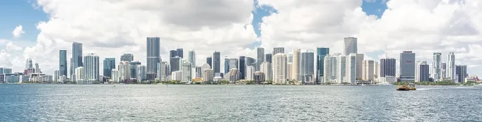 Framed Print : Miami Downtown skyline in daytime with Biscayne Bay