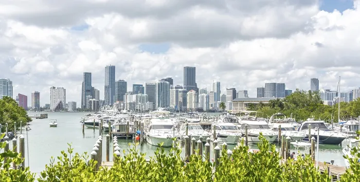 Framed Print : Miami Downtown skyline in daytime with Biscayne Bay