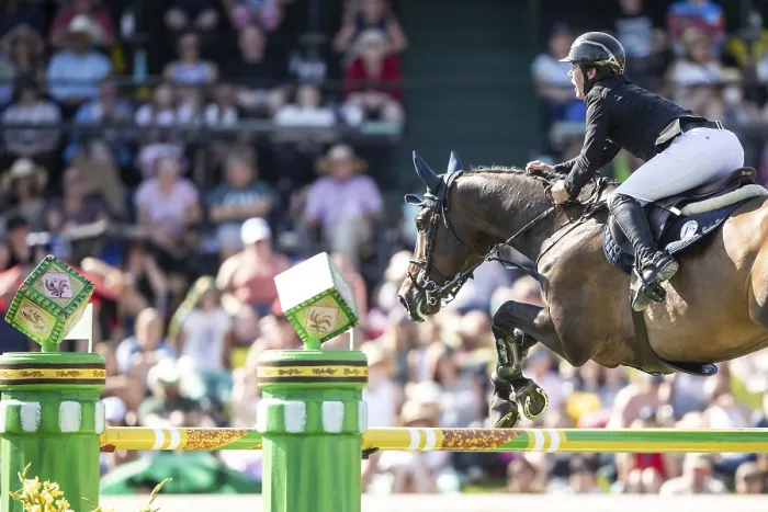 Framed Print : Michael Pender of Ireland and riding HHS Calais compete in the first round of the 1
