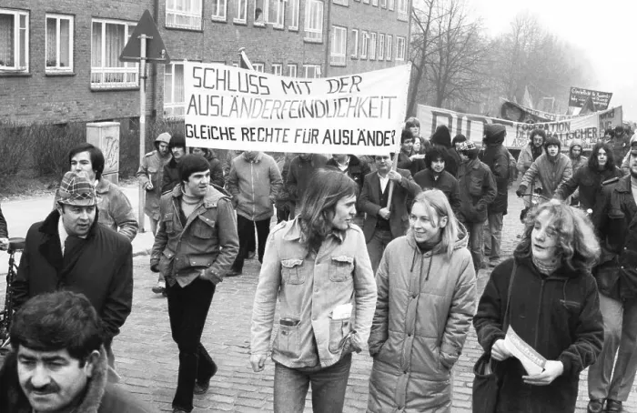 Framed Print : Migrants and left-wing groups demonstrated against xenophobia in 1982 Framed Print : Migrants and left-wing groups demonstrated against xenophobia in 1982