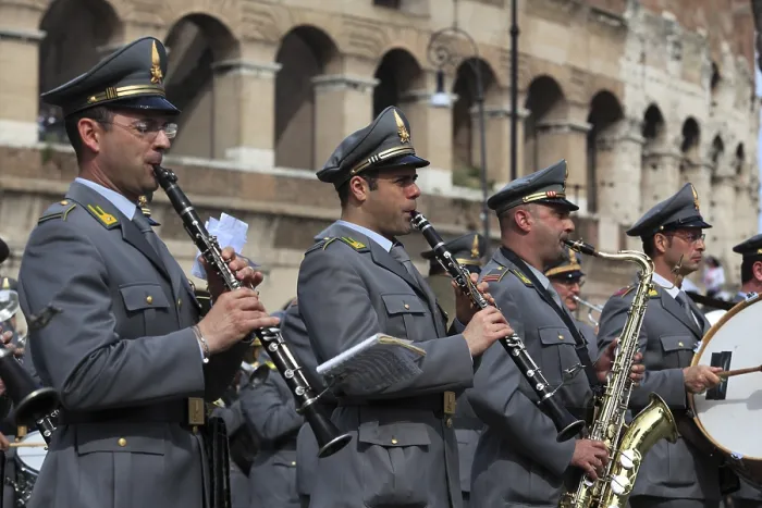 Framed Print : Military band in front of the Colosseum Framed Print : Military band in front of the Colosseum
