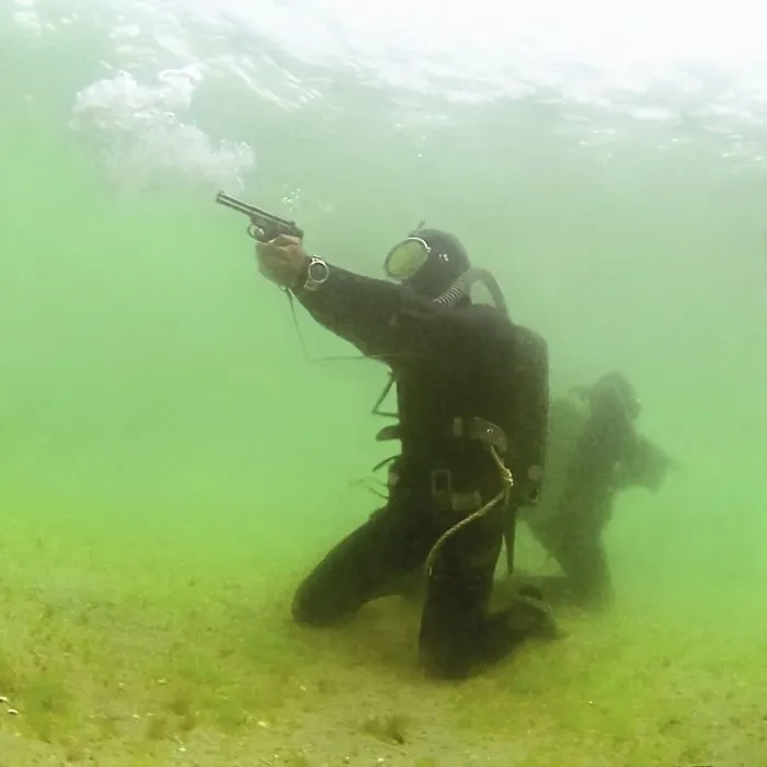 Framed Print : Military divers, gun, Black Sea