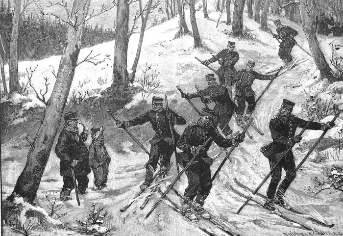 Framed Print : Military exercise on skis, soldiers Framed Print : Military exercise on skis, soldiers
