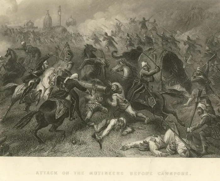 Framed Print : Military and munity mutiny views Attack of the Mutineers before Cawnpore, Kanpur, Uttar Prades h, India, As ia