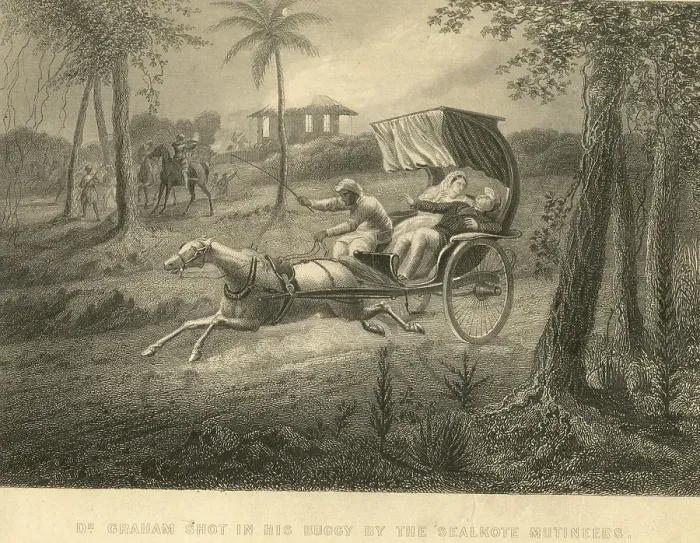 Framed Print : Military and munity mutiny views Dr Graham shot in buggy by sealkote mutineers, India, As ia