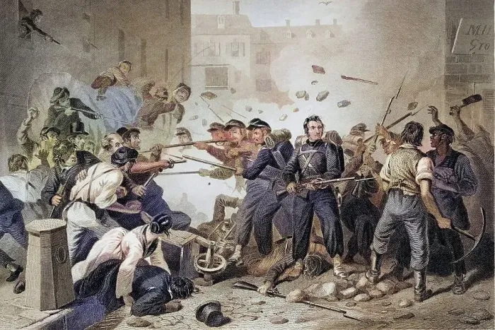 Framed Print : Militia from Massachusetts passing through Baltimore Pennsylvania 1861 Framed Print : Militia from Massachusetts passing through Baltimore Pennsylvania 1861