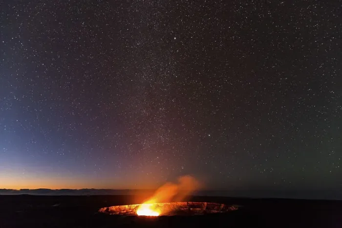 Framed Print : Milky Way above Halema'uma'u crater eruption