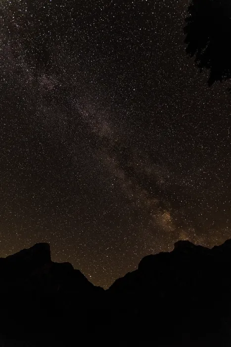 Framed Print : Milky Way over Mountain Silhouettes - Starry Night Sky and Galactic Core Above Dark Peaks