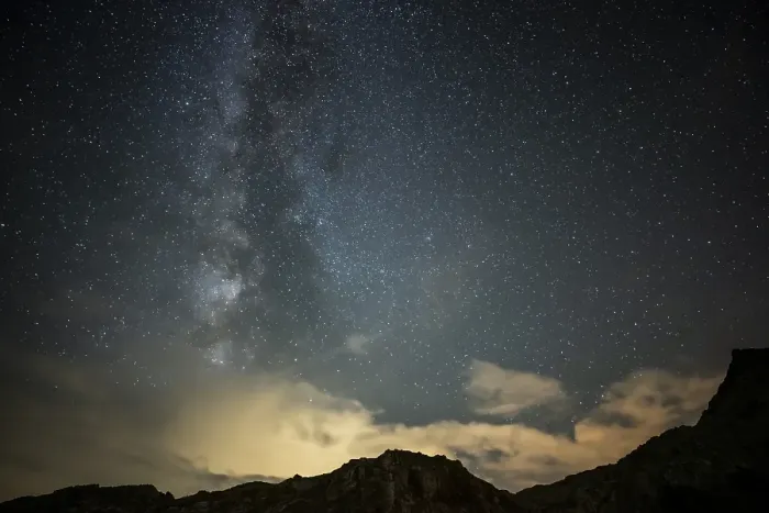 Framed Print : Milky Way and starry sky with Montafon mountains