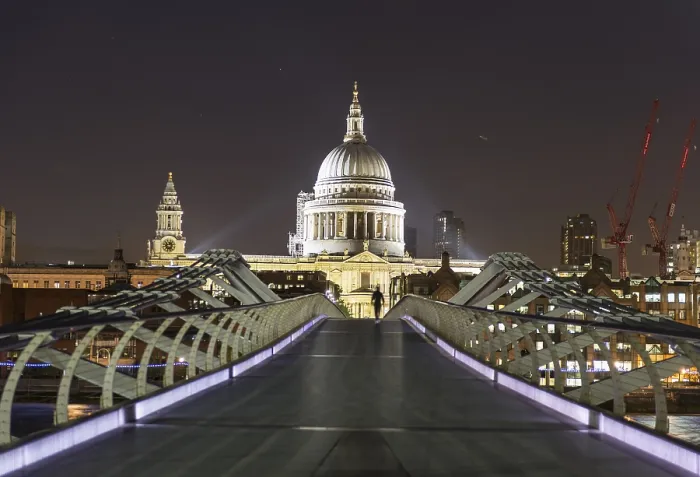 Framed Print : Millenium Bridge and St Paul's Cathedral by night