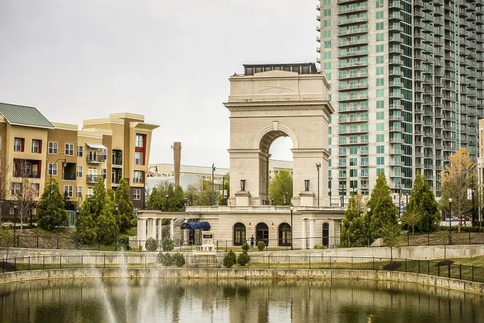Framed Print : Millennium Gate triumphal arch at Atlantic Station in Midtown Atlanta georgia