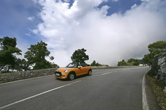 Framed Print : Mini Cooper Convertible on the Ma10 road in the Tramuntana Mountains Framed Print : Mini Cooper Convertible on the Ma10 road in the Tramuntana Mountains