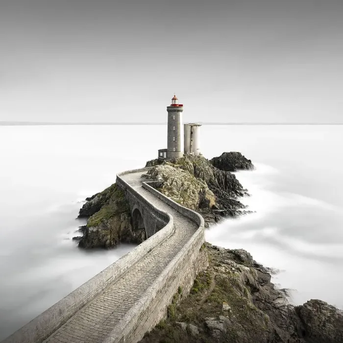 Framed Print : Minimalist long exposure in the square of the Phare de Petit Minou lighthouse on the coast of Brittany