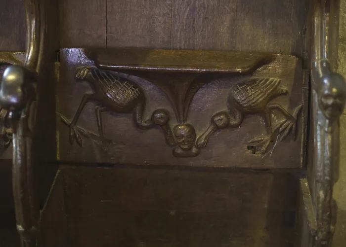 Framed Print : Misericord depicting spoonbills