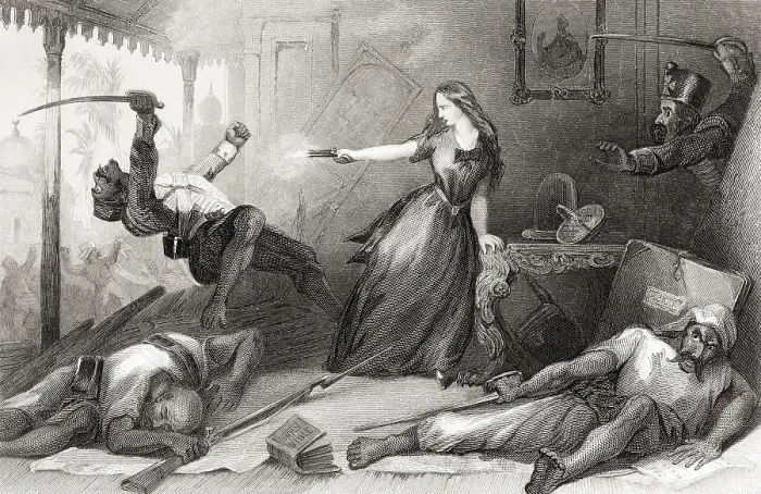 Framed Print : Miss Wheeler defending herself against Sepoy at Cawnpore, India, Asia, 1857, Asia Framed Print : Miss Wheeler defending herself against Sepoy at Cawnpore, India, Asia, 1857, Asia