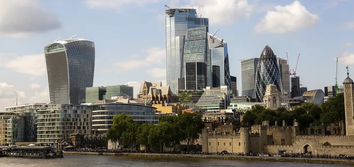Framed Print : A mix of modern and historic architecture lines the riverfront in London