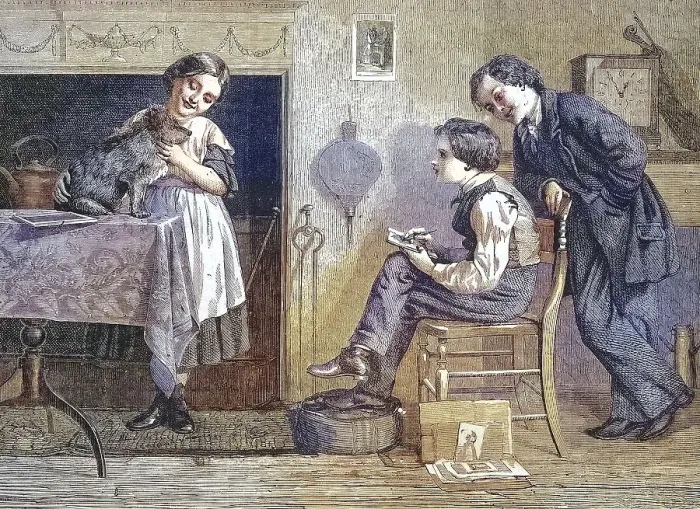 Framed Print : The Model, Boy Drawing a Dog Held by a Girl