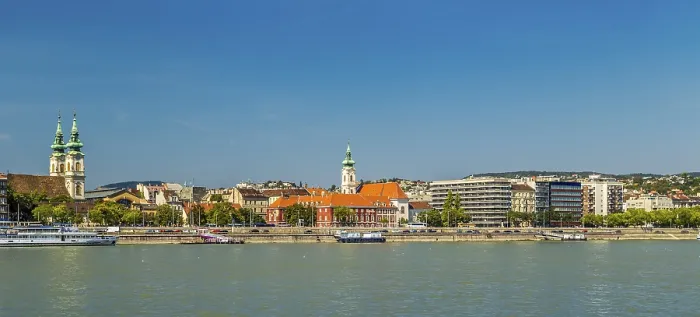 Framed Print : Modern and ancient buildings on the Danube River in Budapest