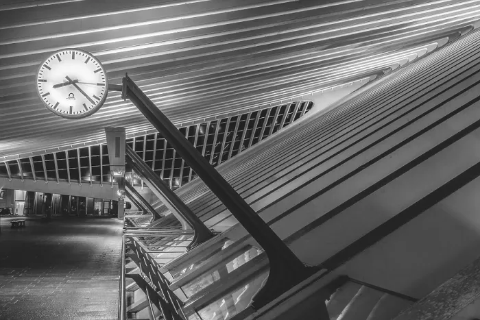 Framed Print : Modern architectural structure with large clock