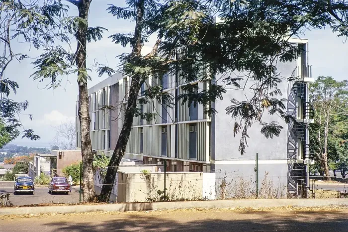 Framed Print : Modern architecture 1960s building offices or residential flats, Freetown, Sierra Leone, west Africa 1963, Africa