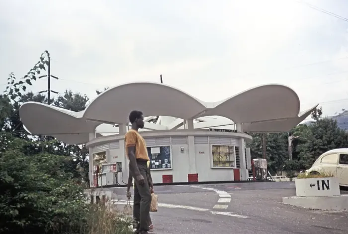 Framed Print : Modern architecture D. Whittingham petrol station, Kingston, Jamaica 1970