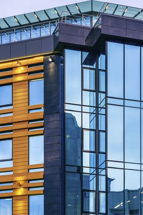 Framed Print : Modern high-rise office building with a glass facade