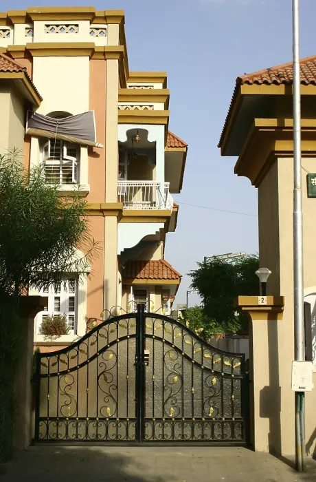 Framed Print : Modern Indian Architecture, bunglow with black iron gate