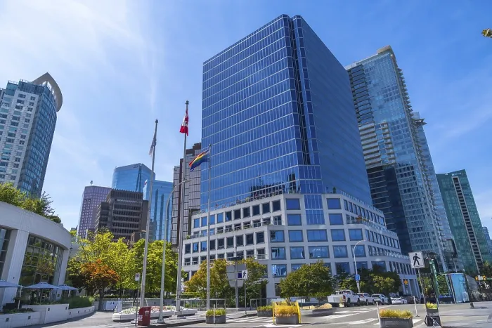Framed Print : Modern skyscrapers rising against a blue sky