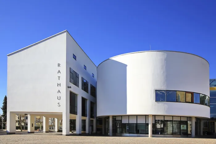 Framed Print : Modern town hall with clear white facades and large windows in Bad Rappenau