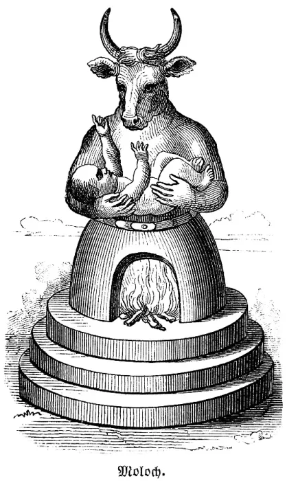 Framed Print : Moloch or Molech was regarded as a ruler, idol of the Ammonites, hollow figure as a man with an ox's head, fire heats the idol, a child is placed in his hot arms, proverb, 1st Book of Kings, Bible, historical illustration Framed Print : Moloch or Molech was regarded as a ruler, idol of the Ammonites, hollow figure as a man with an ox's head, fire heats the idol, a child is placed in his hot arms, proverb, 1st Book of Kings, Bible, historical illustration