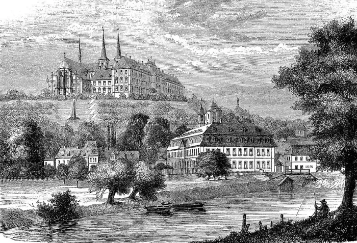 Framed Print : The monastery on the Michelsberg and the Buergerhofspital in Bamberg