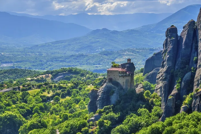 Framed Print : Monastery of St, Nicholas Anapavsa Anapausas in famous greek tourist destination Meteora in Greece in the morning
