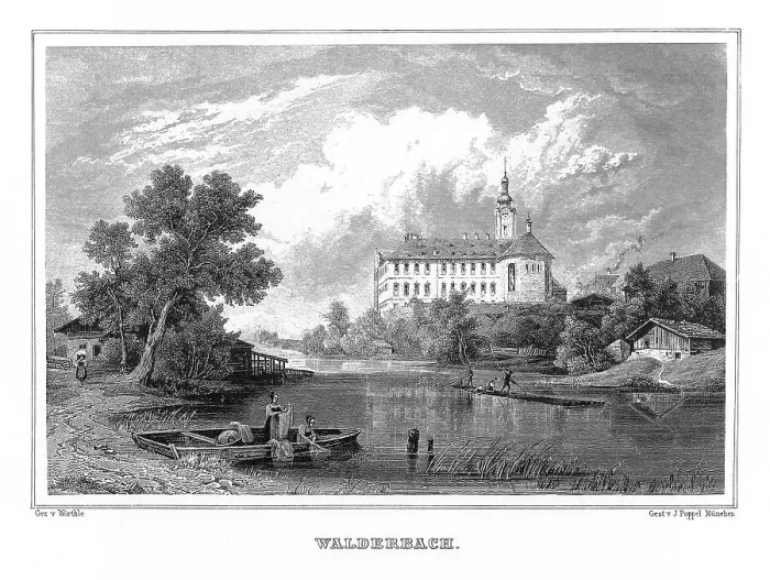 Framed Print : Monastery Walderbach am Regen, drawing by Wuerthle