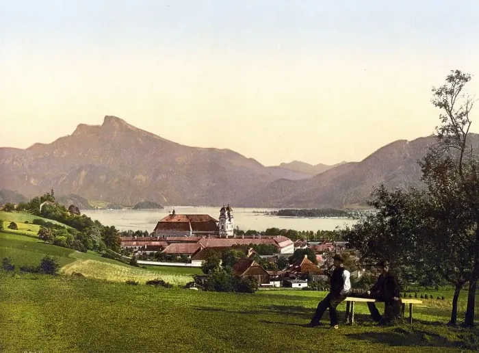 Framed Print : Mondsee and Schafberg, Austria, c Framed Print : Mondsee and Schafberg, Austria, c