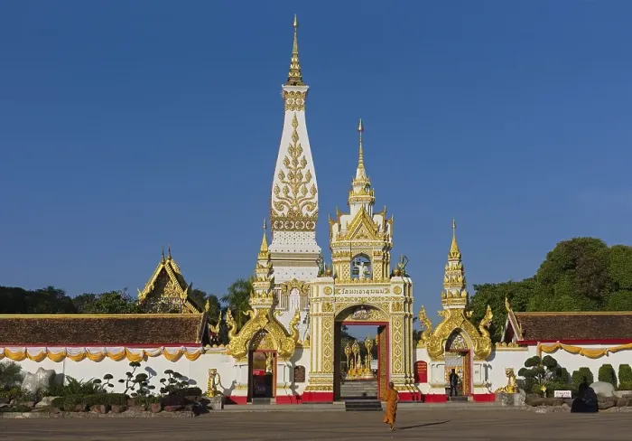 Framed Print : Monk in front of Chedi of Wat Phra That Phanom