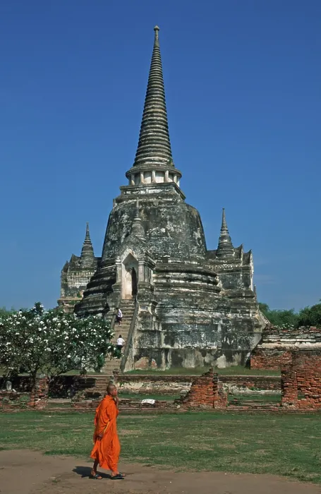 Framed Print : Monk, Chedi at Wat Phra Si Sanphet