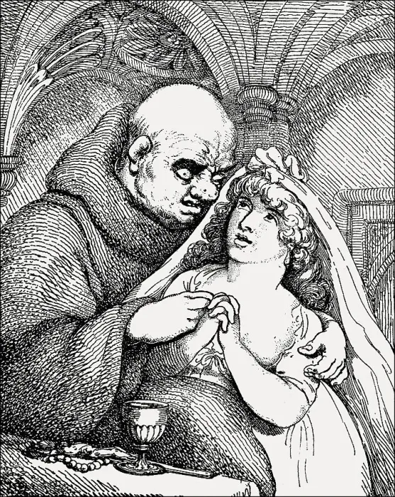 Framed Print : Monk and a penitent child, caricature by Thomas Rowlandson Framed Print : Monk and a penitent child, caricature by Thomas Rowlandson