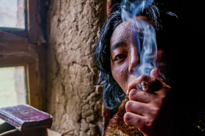 Framed Print : Monk smoking in a monastery, Kailash Kora Framed Print : Monk smoking in a monastery, Kailash Kora