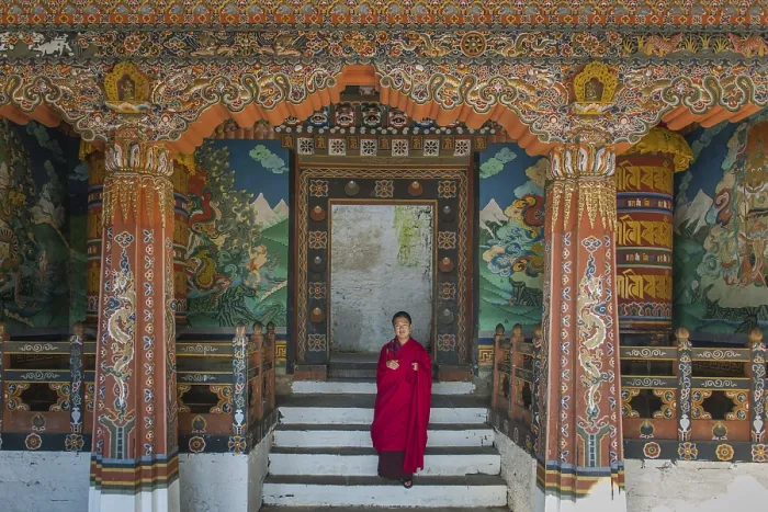 Framed Print : Monk at Trongsa Dzong, Trongsa District